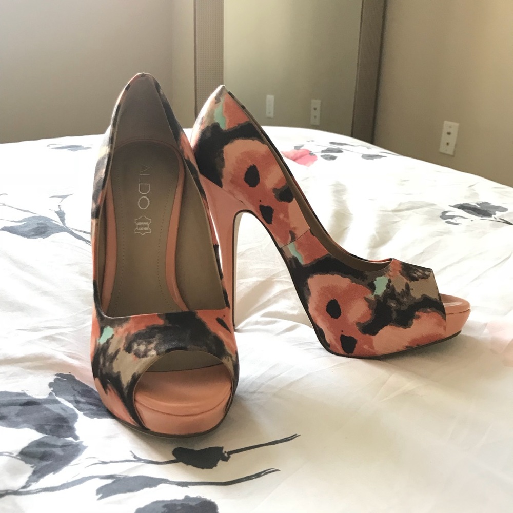 ALDO coral open toed silk  heels